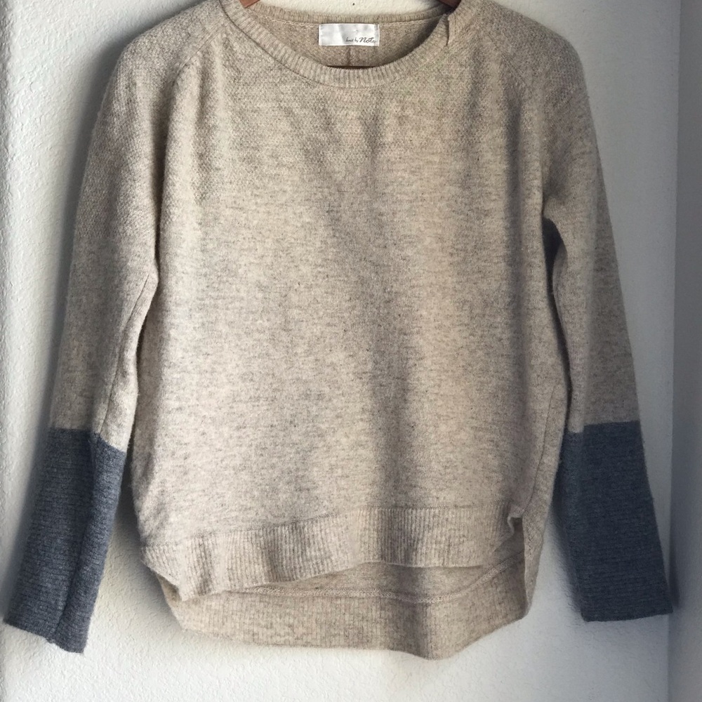 Knit by Note Chic Korean Asymmetrical Long Sleeve Sweater Wool Blend Beige Gray